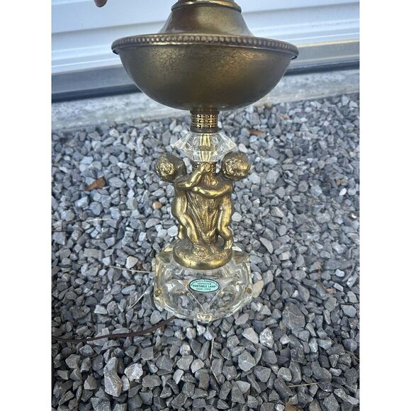 Vintage‎ Hollywood Regency Gold Crystal Cherub Lamp Base 24.5in High WORKS - Picture 1 of 13